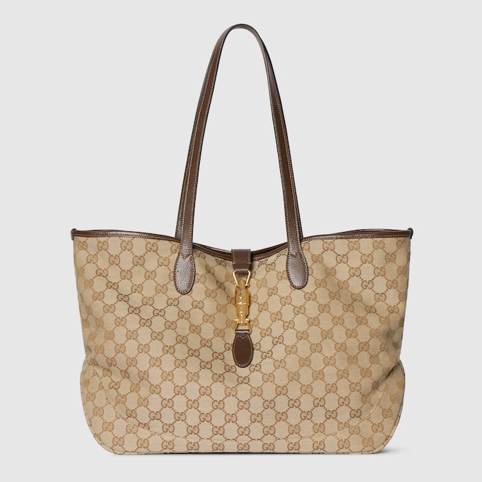 Gucci Jackie medium tote bag in sand and brown GG canvas | GUCCI® US
