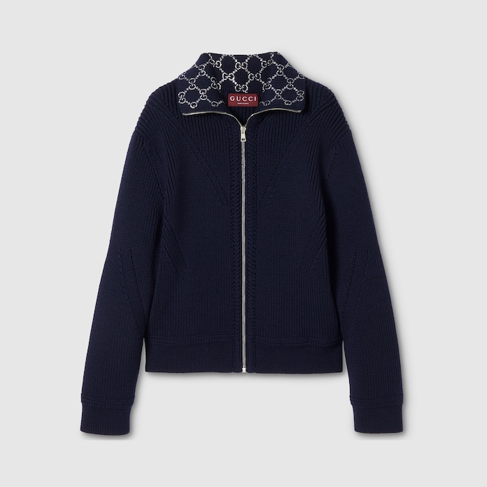 Wool cardigan in navy | GUCCI® ZA