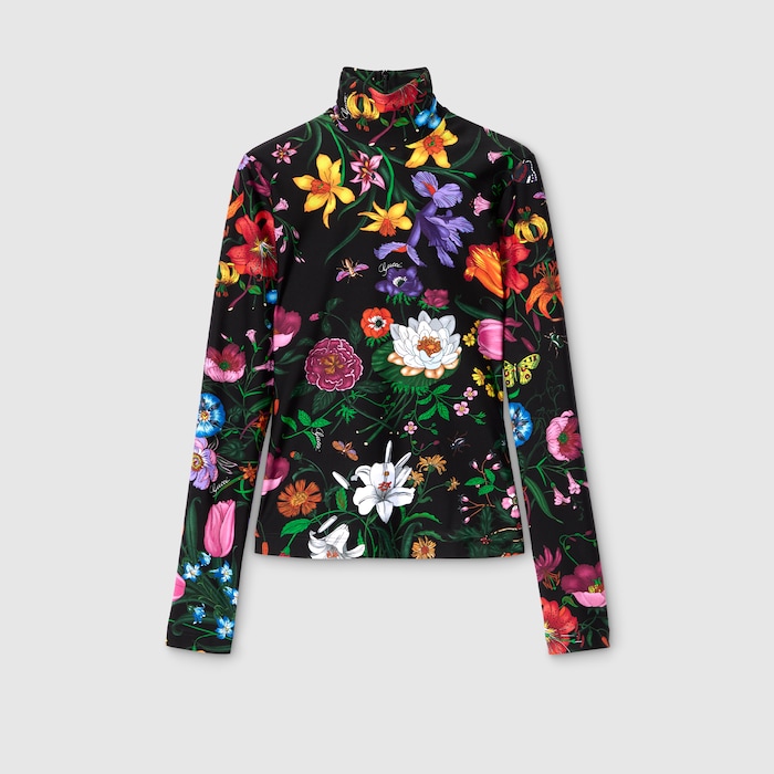 Printed sparkling jersey turtleneck in multicolor | GUCCI® US