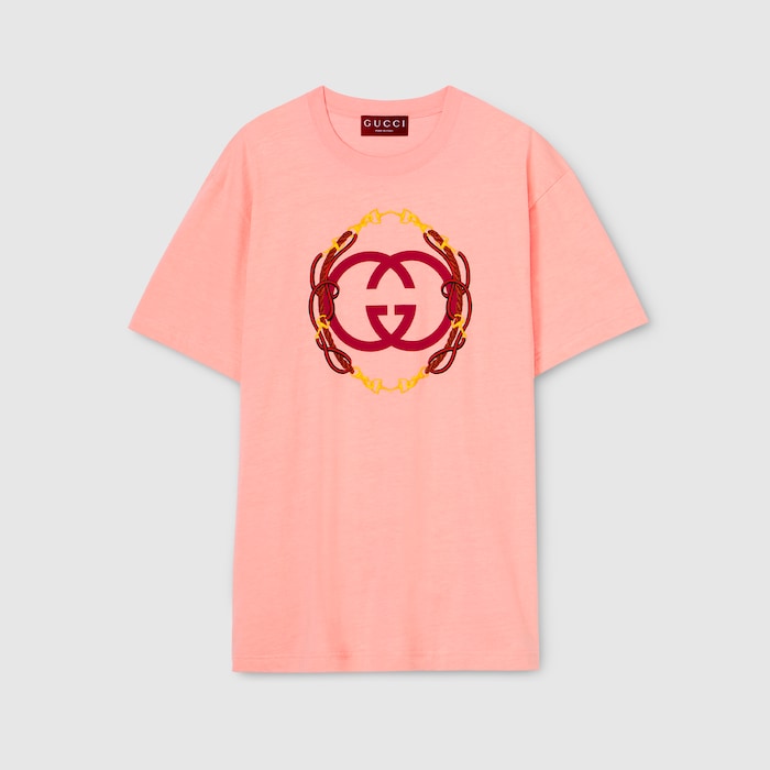 Cotton jersey T-shirt with print in pink | GUCCI® US