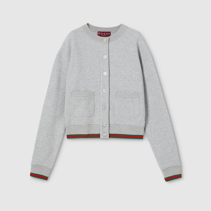 Cotton jersey cardigan with Web in light grey | GUCCI® US
