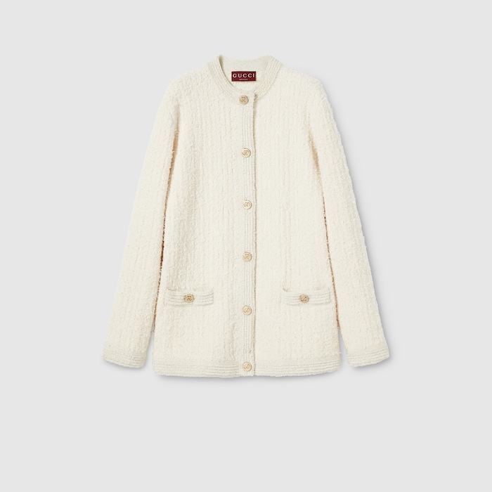 Wool lamé bouclé cardigan in ivory | GUCCI® US