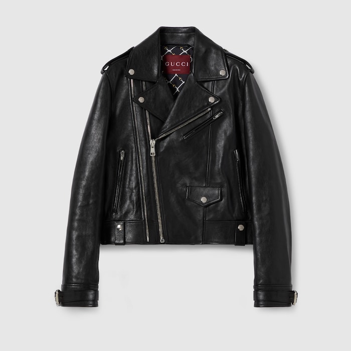 Soft shiny leather jacket in black | GUCCI® US