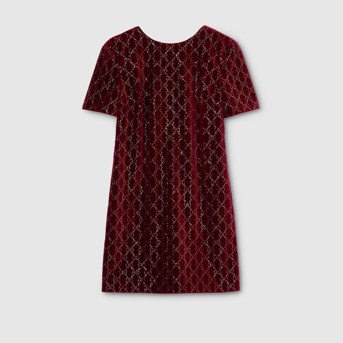 Gucci Embroidered Cotton Velvet Dress, Size 42 It, Bordeaux, Ready-to-wear