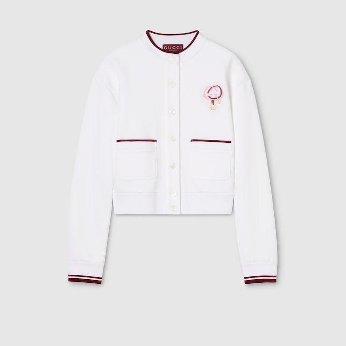 Cotton jersey cardigan with embroidery in white | GUCCI® US