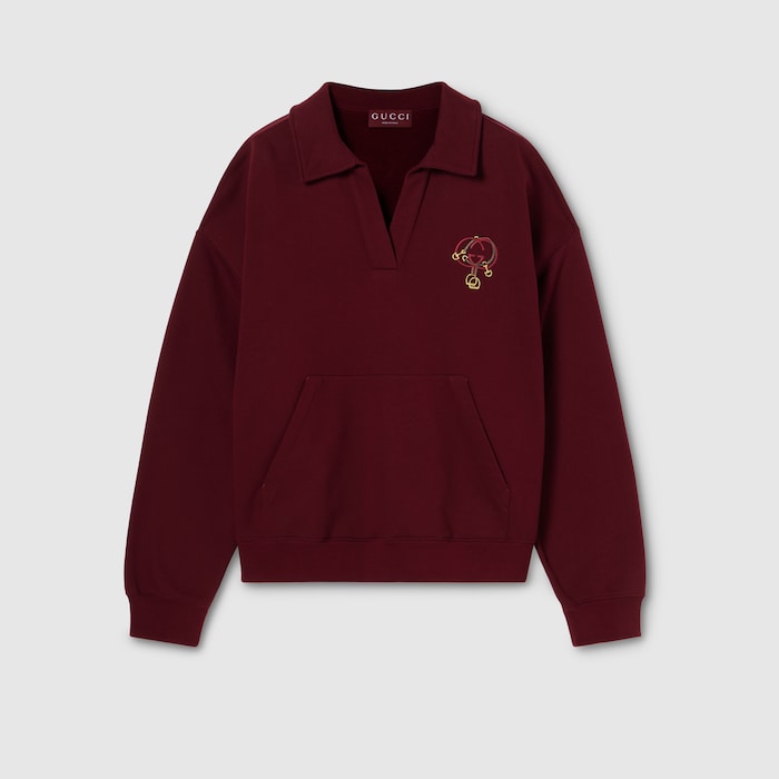 Cotton jersey sweatshirt with embroidery in Gucci Rosso Ancora red