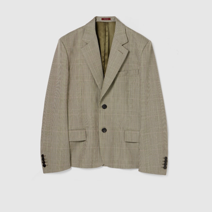 Prince of Wales wool jacket in beige and brown | GUCCI® US