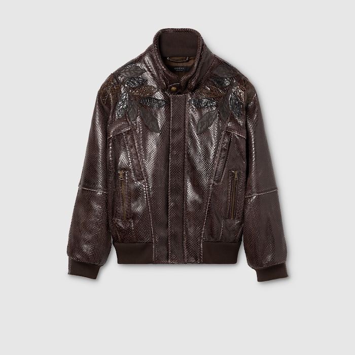 レザー ボンバージャケット ・ダークブラウン | GUCCI公式
