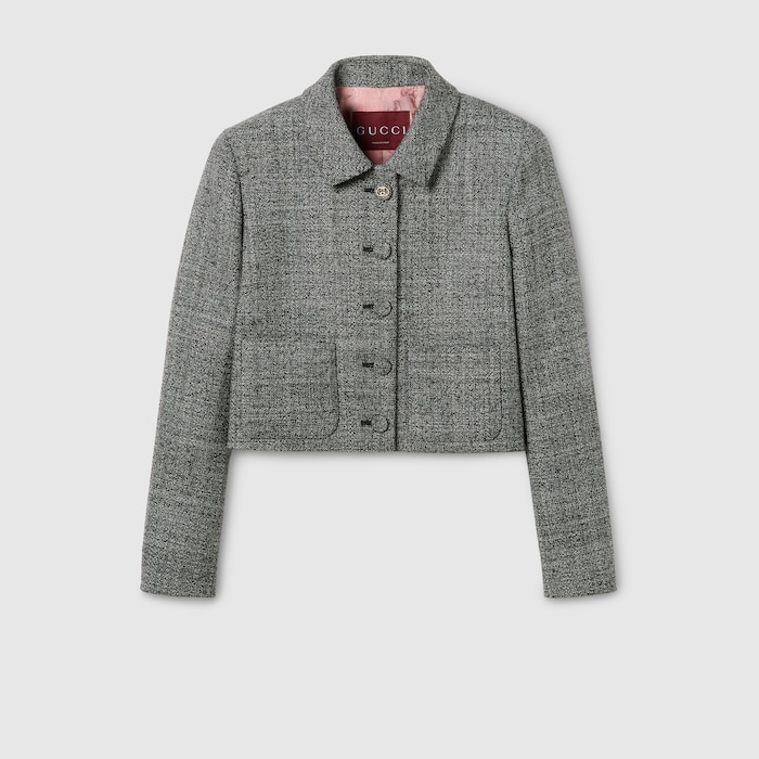 Wool grisaille jacket in black and white | GUCCI® US