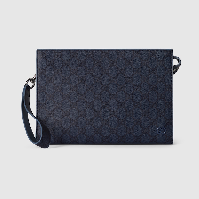 Dusty blue trim small pouch in dark blue GG Supreme | GUCCI® US
