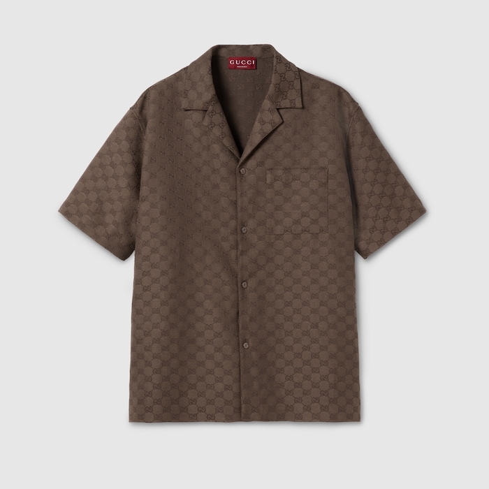 美品 GUCCI GGロゴ ボウリングシャツ ポロシャツ コットン メンズ スリム ストライプ コットンポプリン ボウリングシャツ ・ライトブルー