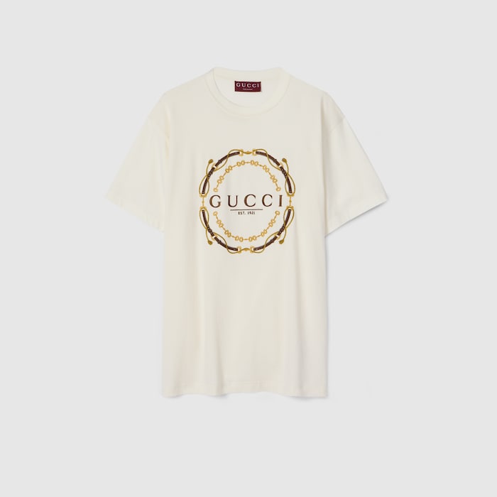 Cotton jersey T-shirt with print in ivory | GUCCI® US