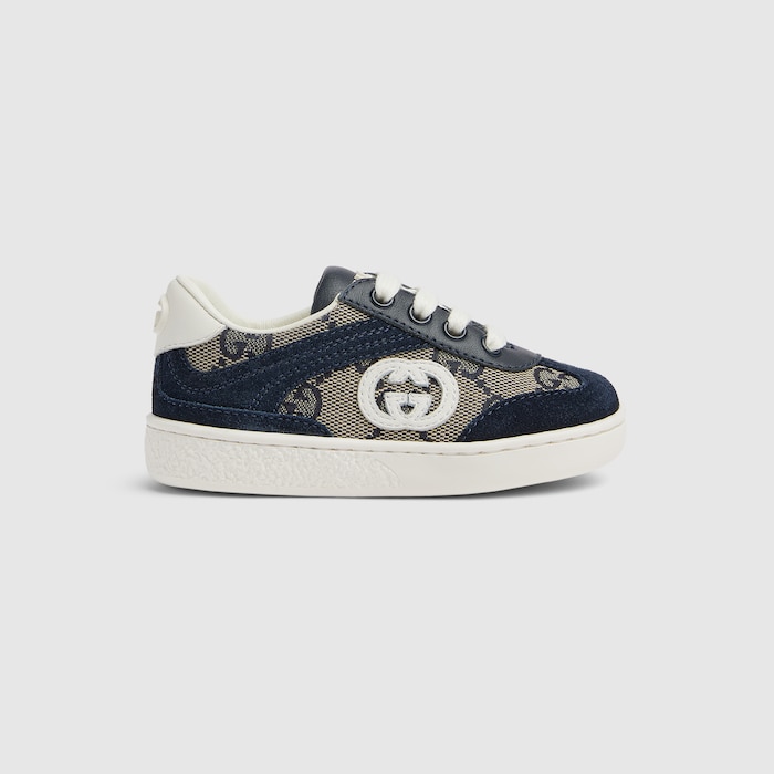 Toddler G74 sneaker in beige and blue GG canvas | GUCCI® US
