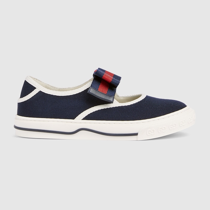 Children's sneakers with Web in dark blue canvas | GUCCI® US