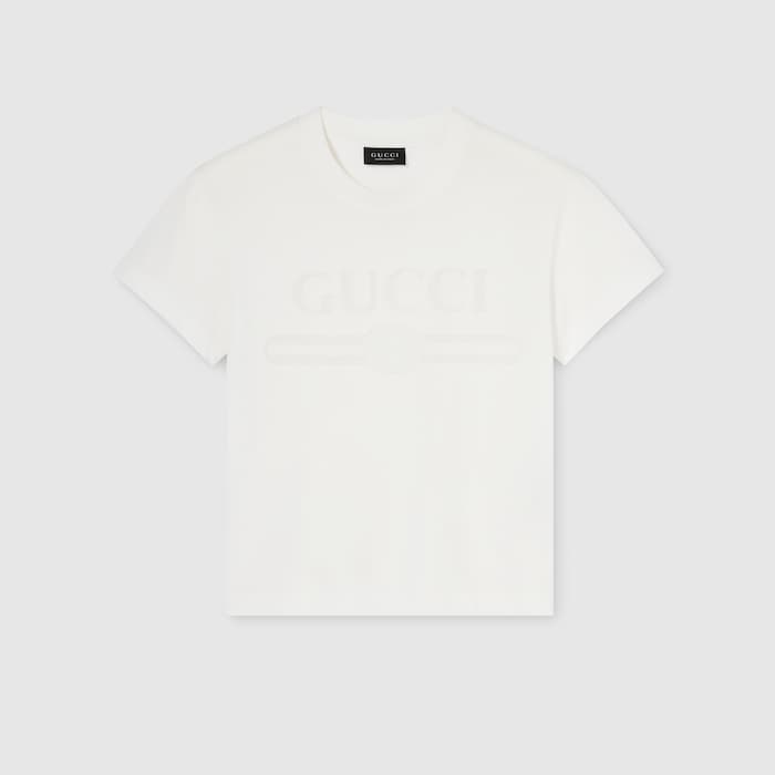 Cotton jersey T-shirt with devoré detail in white | GUCCI® US