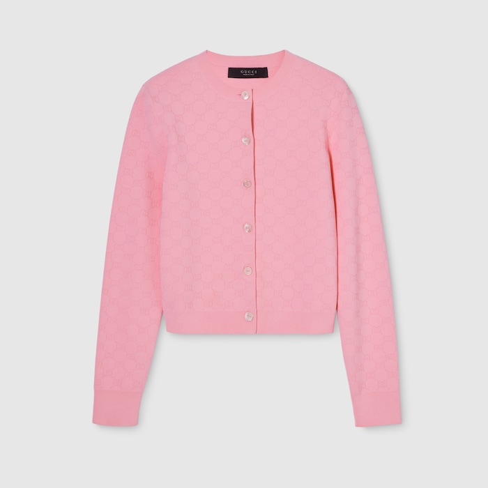 GG fine fabric jacquard cardigan in light pink | GUCCI® US