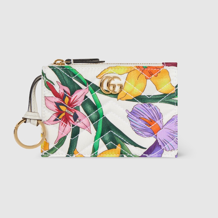 GG Marmont zip key pouch in white silk twill | GUCCI® US