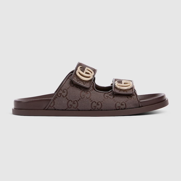 Women's sandal with Double G in dark brown GG canvas | GUCCI® ZA