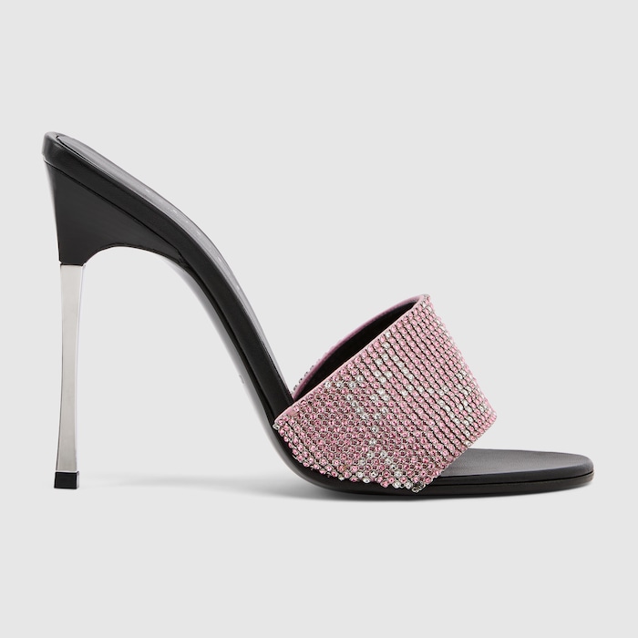 Women's crystal Bombshell slide sandal in light pink GG crystal