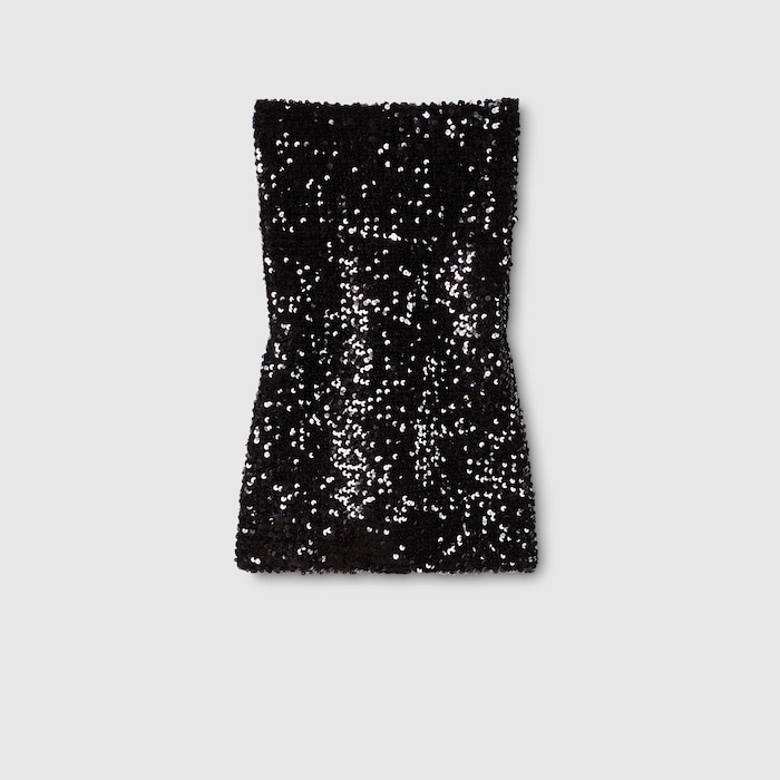 Embroidered sequin elastic fabric jumpsuit in black | GUCCI® US