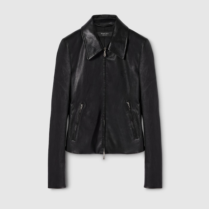 Bonded leather with stretch fabric jacket in black | GUCCI® US