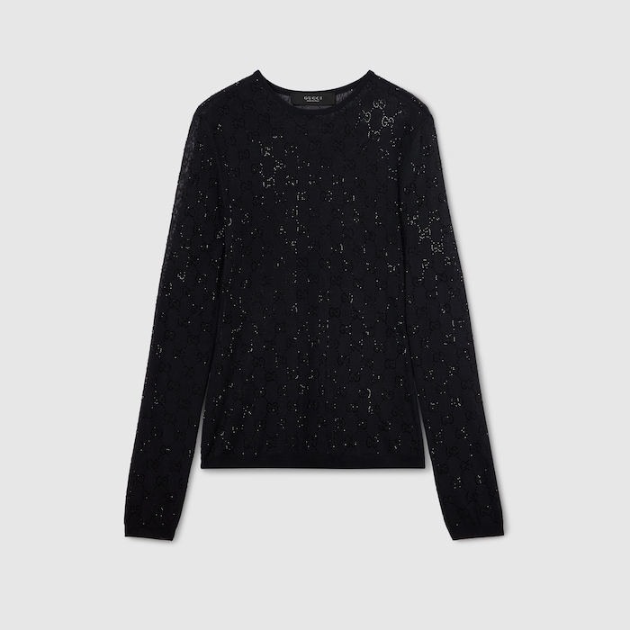GG crystal embroidered top in black | GUCCI® US