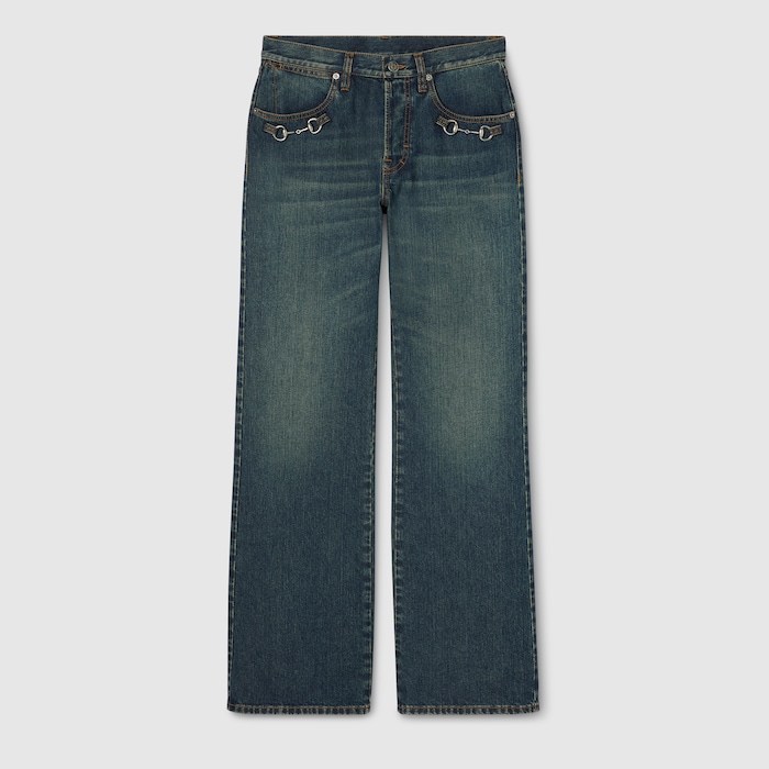 ホースビット付き コットン デニム パンツ ・ブルー | GUCCI公式