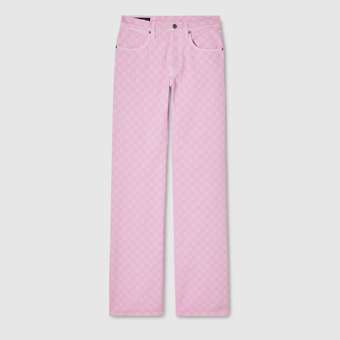 GG cotton denim jacquard pants in light pink | GUCCI® US