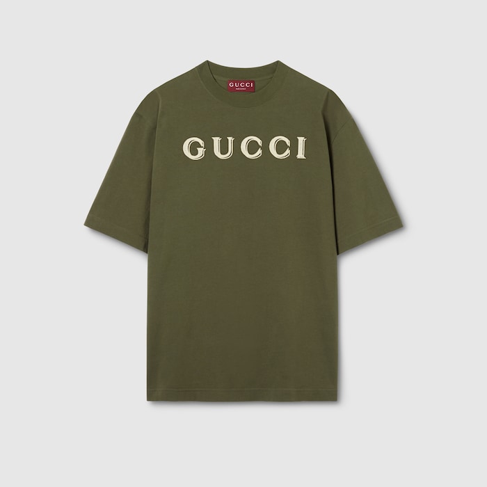 エンブロイダリー付き コットンジャージー Tシャツ ・フォレスト