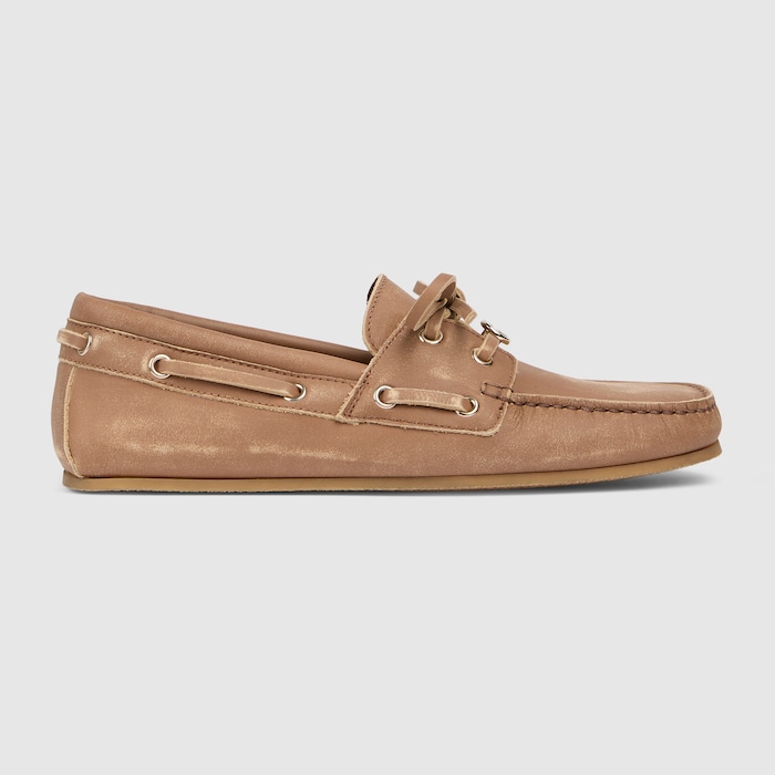 Women's boat shoe in brown leather | GUCCI® US