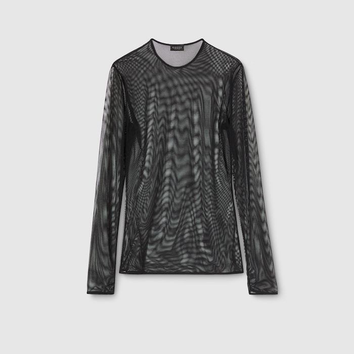 Mesh jersey T-shirt in black | GUCCI® US
