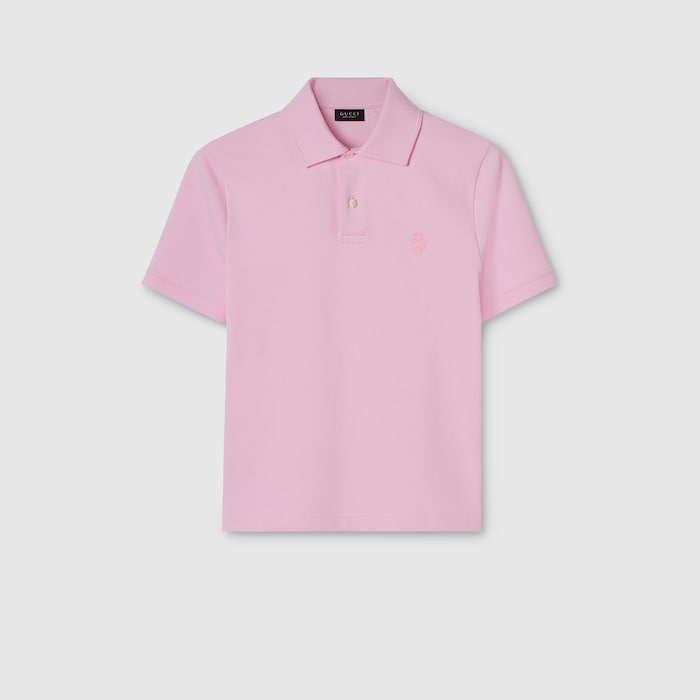 Cotton piquet polo shirt with embroidery in light pink | GUCCI® US