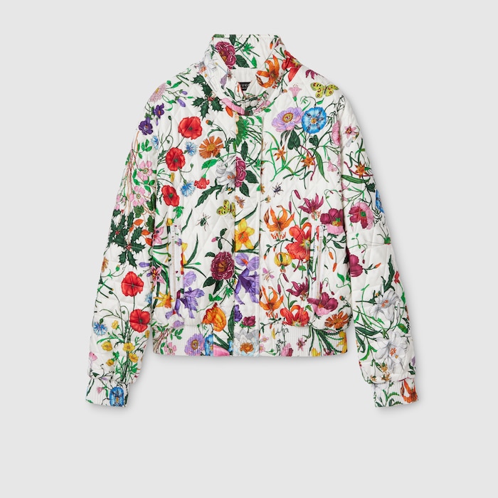 【Xmasセール】GUCCI フラワープリント ジャージ Printed quilted twill jacket in multicolor | GUCCI® US