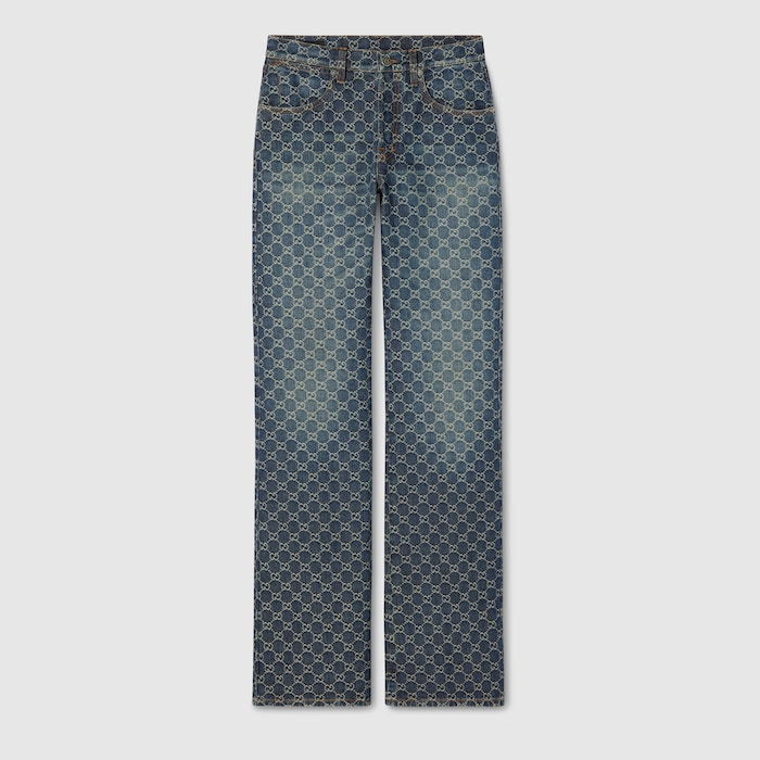 GUCCI パンツ GG cotton denim jacquard pants in blue | GUCCI® US