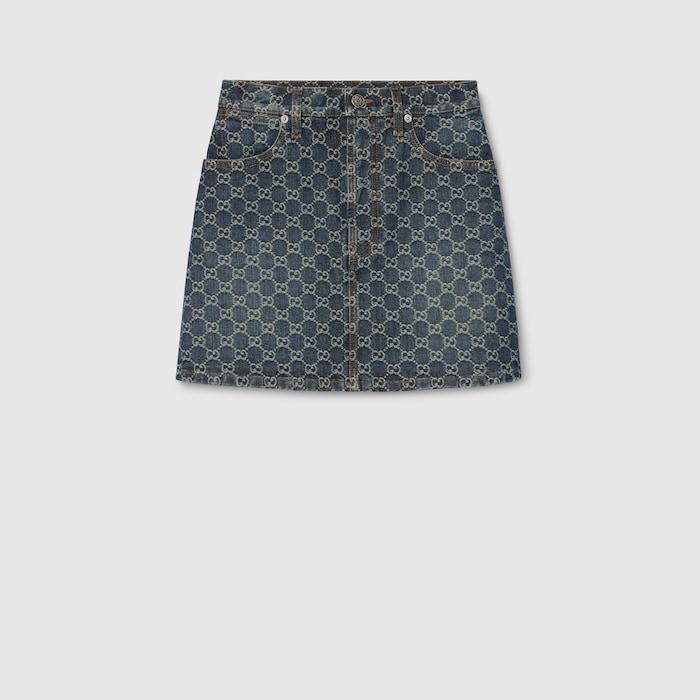 GG cotton denim jacquard mini skirt in blue | GUCCI® US