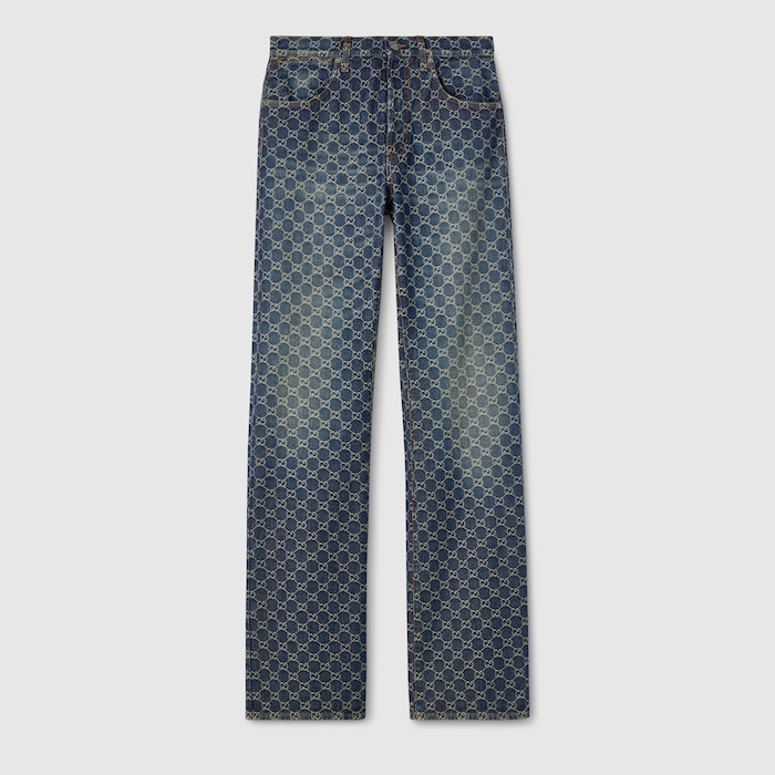 GGコットンデニムジャカード パンツ ・ブルー | GUCCI公式