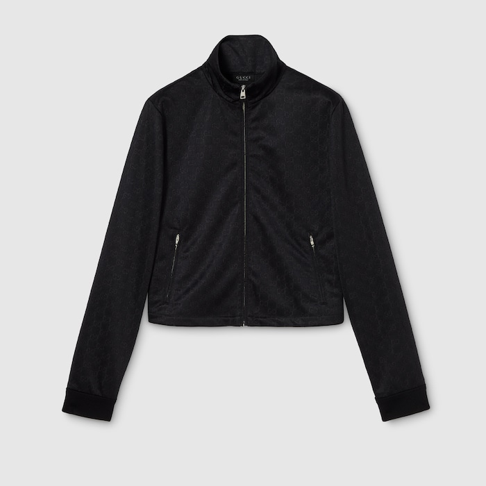 GG jersey jacquard zip jacket in black | GUCCI® US