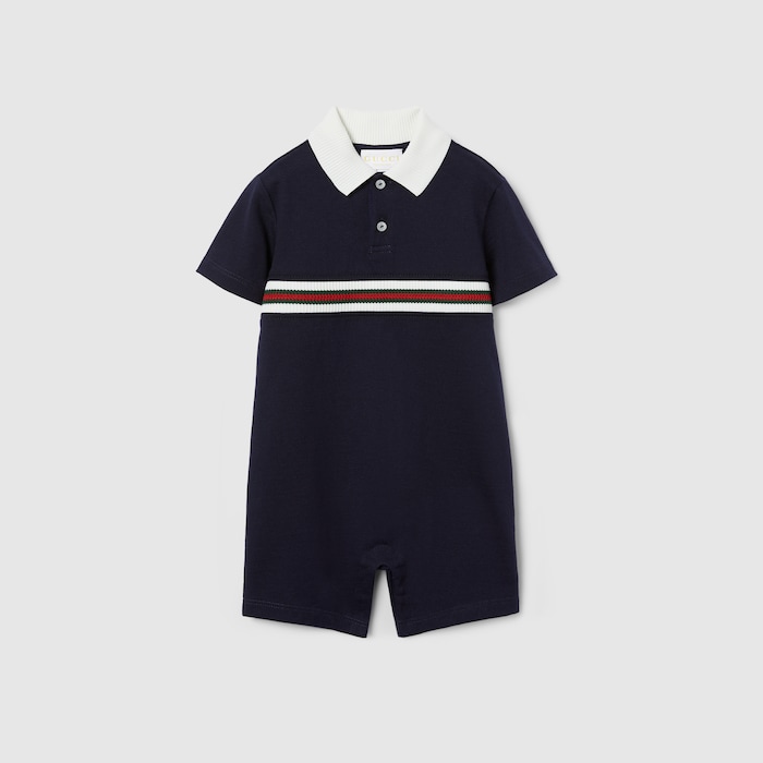 Baby cotton one-piece with Web in dark blue | GUCCI® US