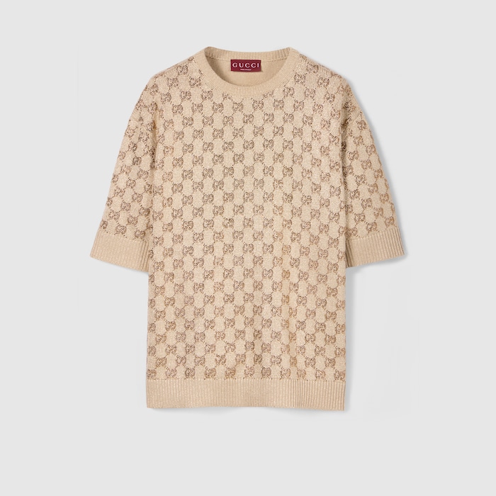 Wool cashmere sweater with crystals in ivory | GUCCI® US