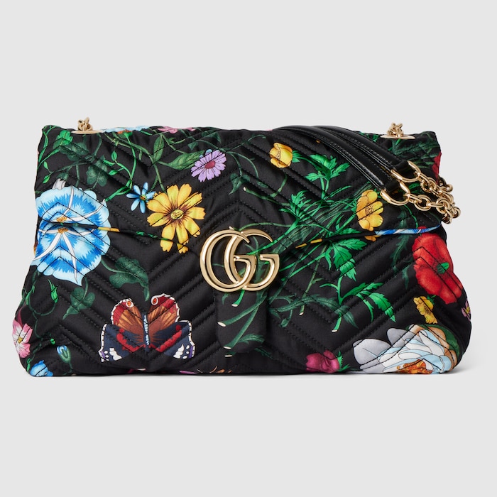 GG Marmont medium shoulder bag in black silk twill | GUCCI® US