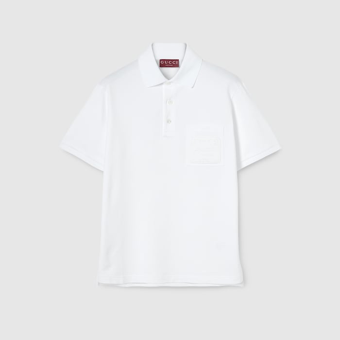 Cotton piquet polo shirt with embroidery in white | GUCCI® CA