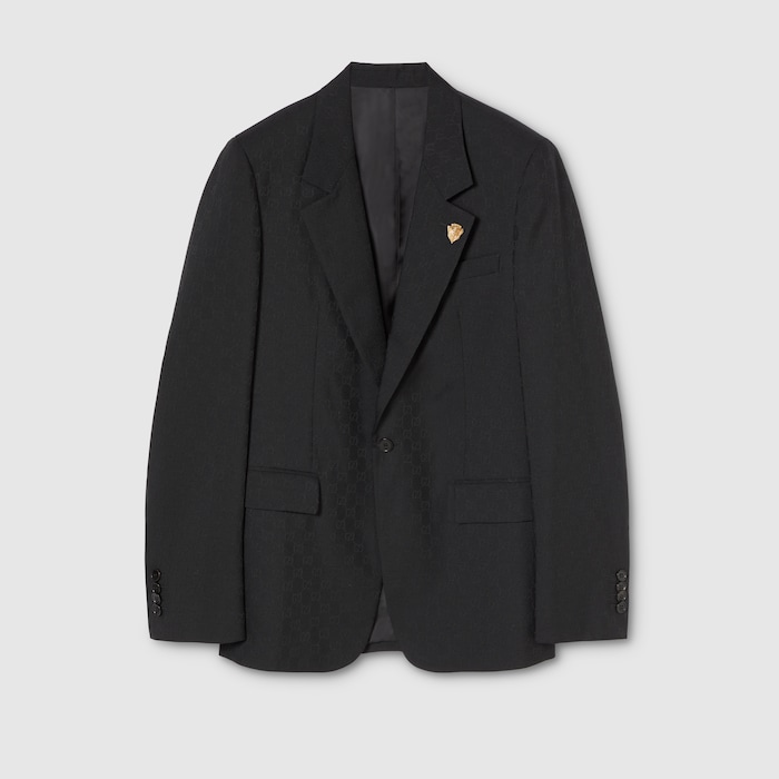 Single-breasted GG wool jacket in black | GUCCI® US