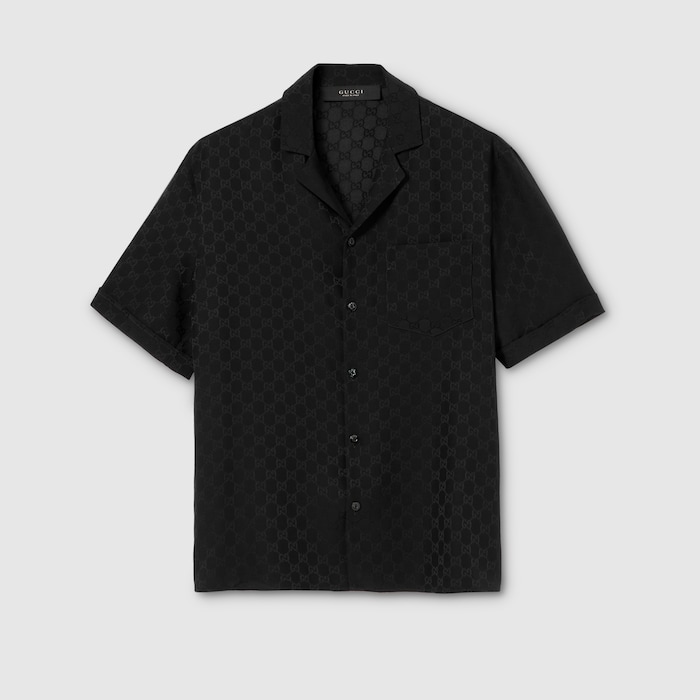 GG silk jacquard bowling shirt in black | GUCCI® US