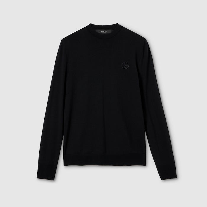 Knit wool sweater with embroidery in black | GUCCI® US