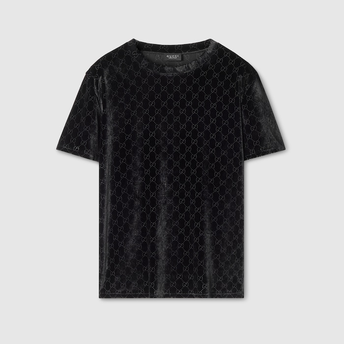 GG ストレッチ ベルベット デヴォレ Tシャツ ・ブラック GGキャンバス