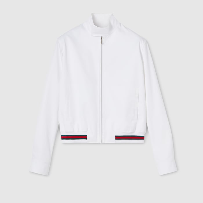 Cotton twill zip jacket with Web in white | GUCCI® US