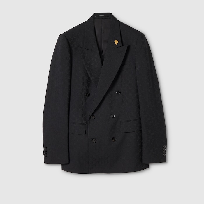 Double-breasted GG wool jacket in black | GUCCI® US