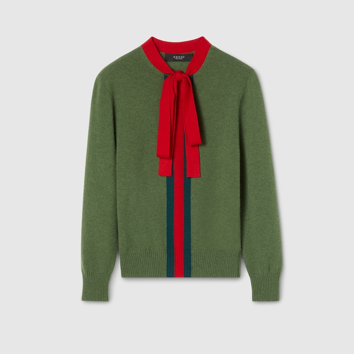 GUCCI グリーン Vネック セーター AUTHENTIC GUCCI VARSITY COLLEGE ANCHOR CREST KNIT WOOL V NECK