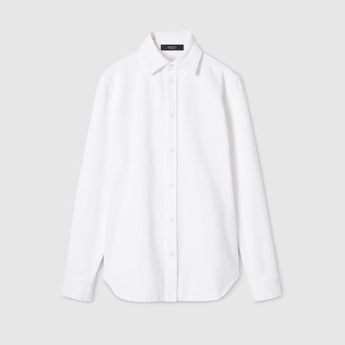 Washed certified cotton denim shirt in white | GUCCI® US