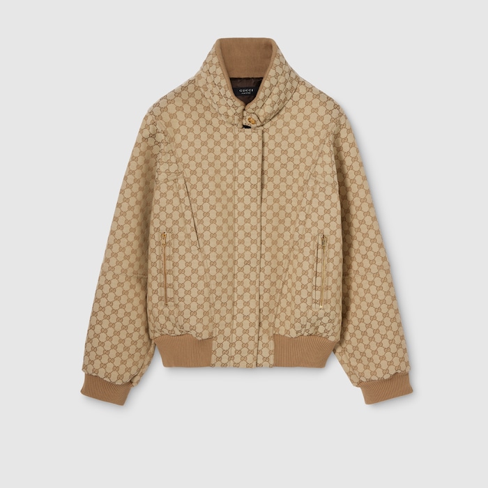 GG cotton canvas fabric zip jacket in sand | GUCCI® CA